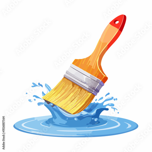 Vibrant paintbrush making a dynamic splash in blue liquid, a perfect illustration for creative projects and artistic expression, symbolizing fresh starts and home improvement endeavors