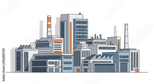 Industrial complex with various buildings and structures, representing manufacturing and production.
