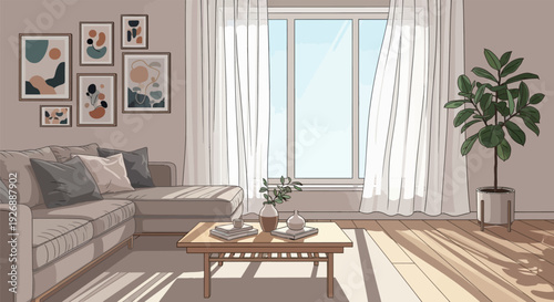 Serene living room with minimalist decor and natural light.