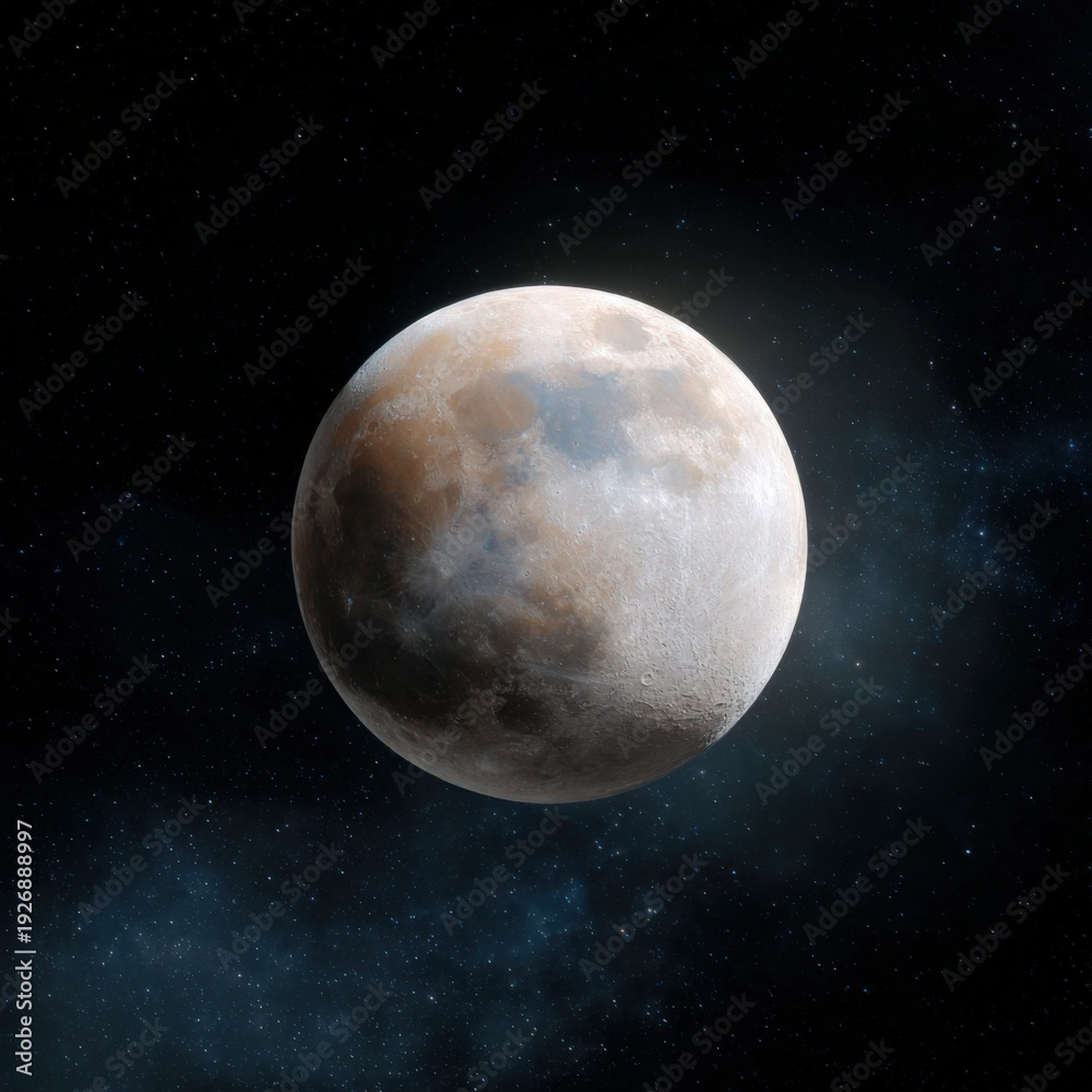 Fototapeta premium Moon displaying surface details against starry space