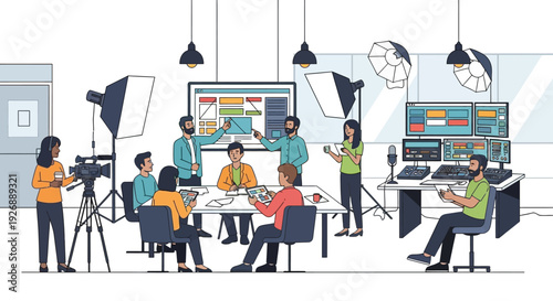 People filming and recording in a studio setting.