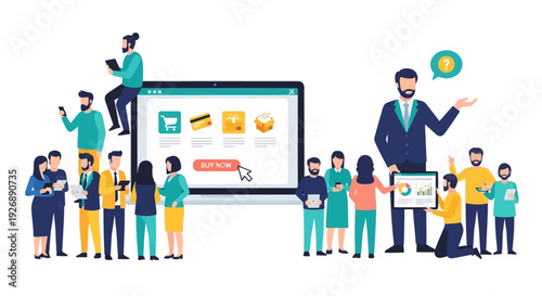 E-commerce Digital Marketing Strategy: Business Team Analyzing Online Sales, Customer Engagement, and Conversion Funnel Data