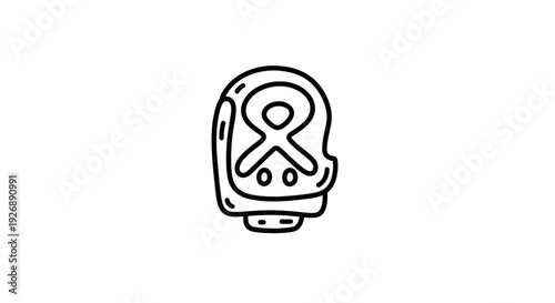 Simple line drawing of a smartwatch with abstract design on its face.
