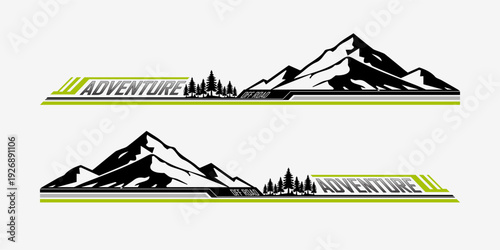 Car side sticker design. outdoor mountain concept car wrap vinyl sticker. Suitable for printing or cutting.