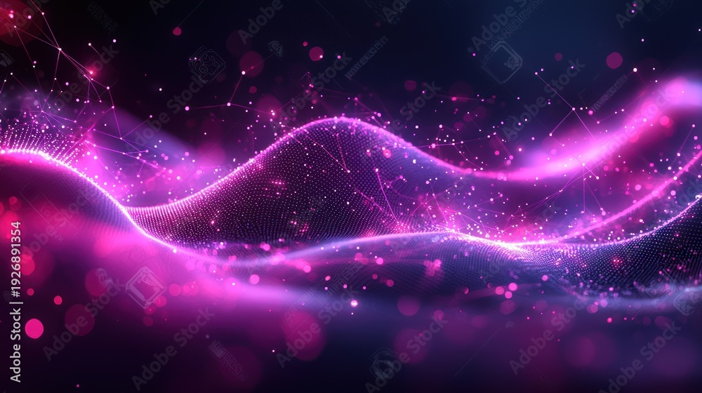 Obraz premium Abstract digital wave, glowing network, dark background, futuristic design, stock photo