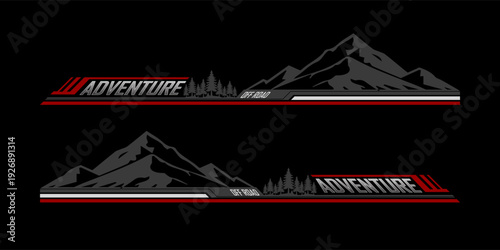 Car side sticker design. outdoor mountain concept car wrap vinyl sticker. Suitable for printing or cutting.