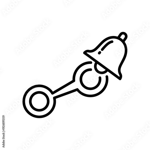 Black and white old fashioned key with bell isolated on white background vector illustration