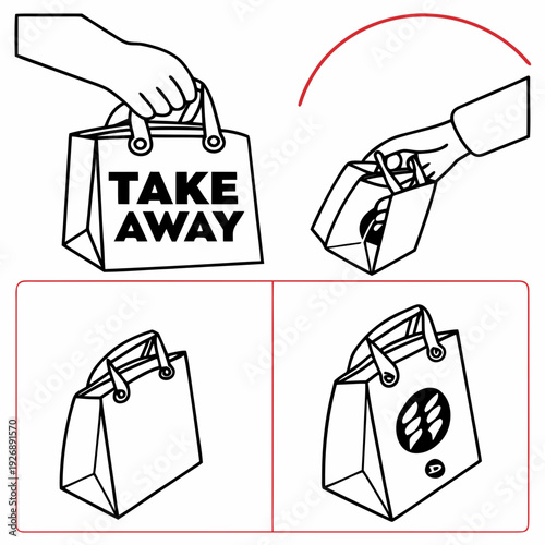 A set of instructions for using a take away bag Vector