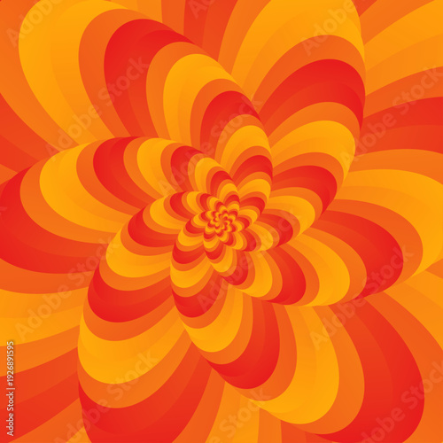 Psychedelic retro pattern in Y2K style. Repeating groovy background with orange flowers in a trendy 1980s design. Cute hippie vector illustration in terracotta tones.