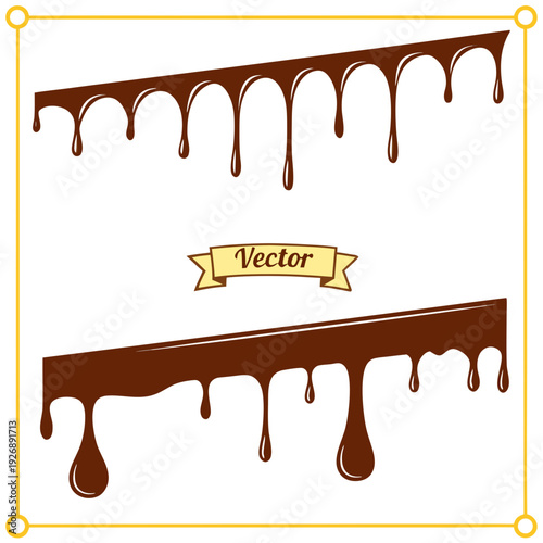 Chocolate drips on a white background with a vector banner Vector
