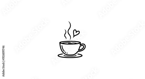 Simple line drawing of a steaming coffee cup with heart.