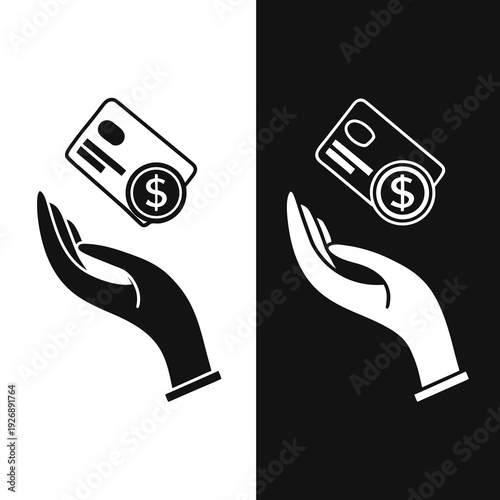 A hand receiving a credit card and cash Vector