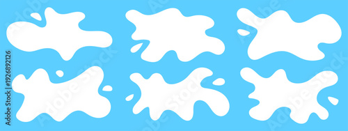 Collection of six flat, white liquid splash frames