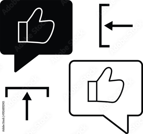 Thumbs up social media like icons with directional arrows