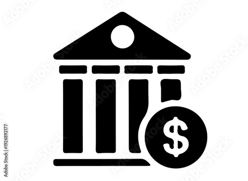 Bank Building Silhouette Vector, Financial Institution Icon Silhouette Illustration