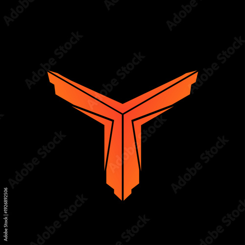 Futuristic Orange Y Emblem Logo On Black Background - Abstract Tech Symbol For Branding