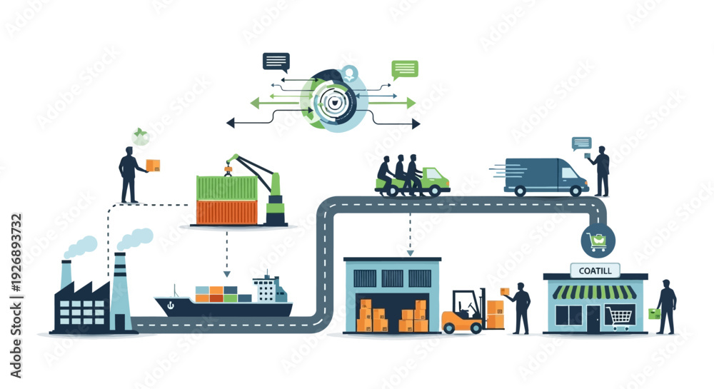 Naklejka premium Supply Chain Logistics and Distribution Network Flow.