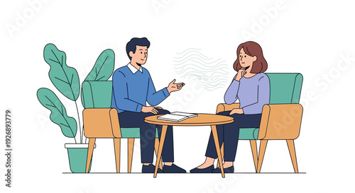 Two people in a meeting discussing ideas.