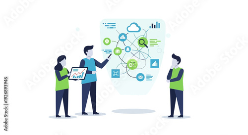 Team collaborating on a complex business strategy diagram.
