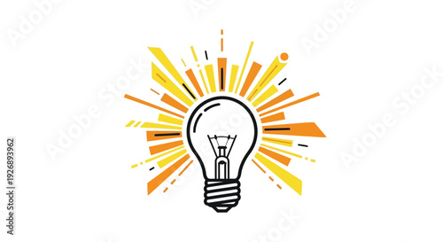 Stunning lightbulb with vibrant orange and yellow rays on white background