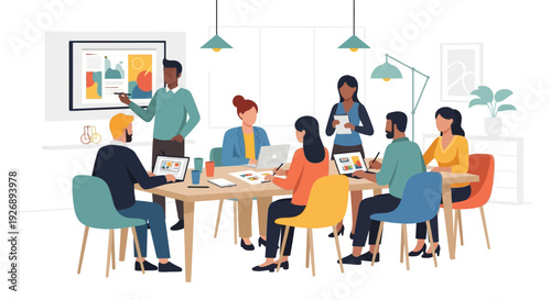 Team members collaborating during a business meeting in the office.