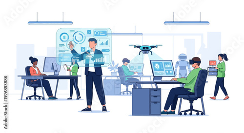 Team Collaborating on Futuristic Technology Project.