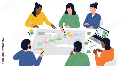 Team members collaborating on a project, discussing ideas and strategies together.