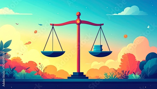 Illustration of balance between assets, liabilities, and capital symbolizing accounting and financial stability.