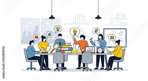 Team members collaborating on a project in a meeting room.