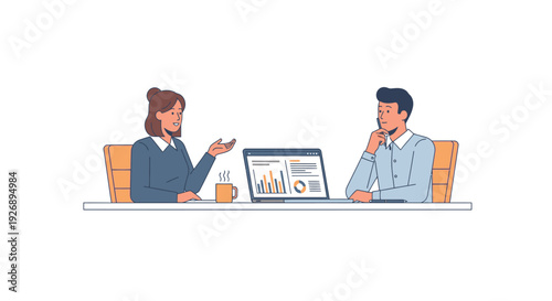 Two professionals discussing business strategy at a meeting table.