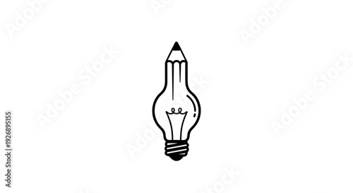 Simple black and white illustration of a lightbulb with a pencil inside.