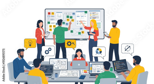 Team Collaborating on Project Using Agile Methodology.