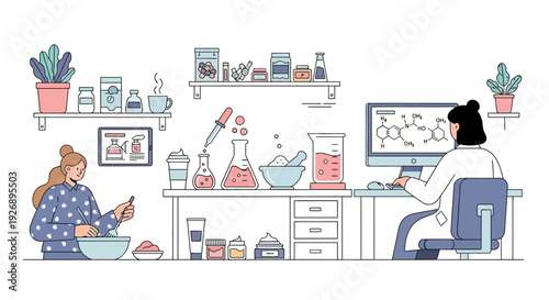 Two scientists working in a modern laboratory setting.