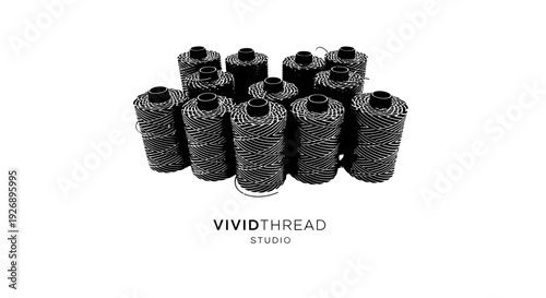 Black yarn skeins arranged in a circle on white background for crafting or textile use
