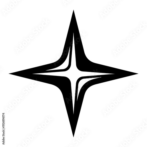 Four-pointed star sparkle icon minimalist black and white graphic element