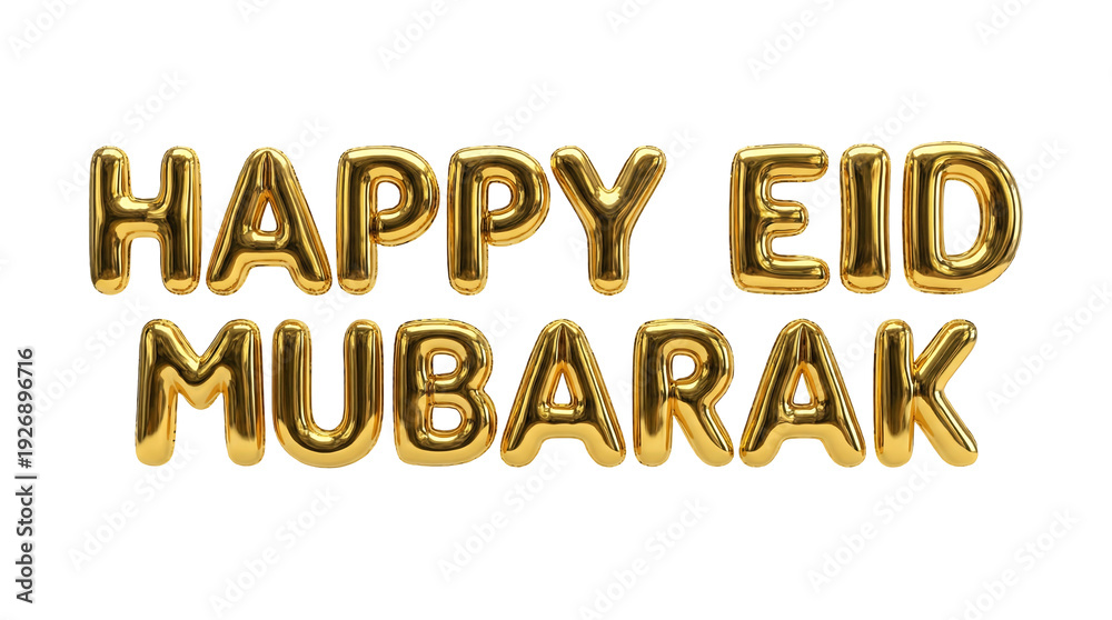 Fototapeta premium Isolated Golden 3D Inflatable Text Greeting for Joyful Religious Holiday Celebrations, Shiny Metallic Typography for Festive Occasions and Season's Best Wishes