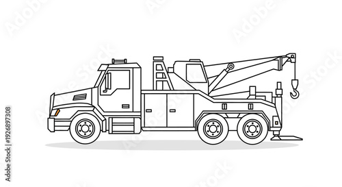 Line art illustration of a tow truck with a crane