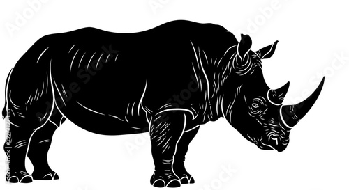Black rhinoceros silhouette illustration isolated on a white background