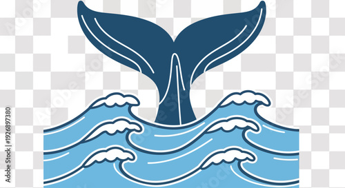 Whale tail dipping into blue ocean waves