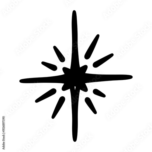 Hand-drawn starburst sparkle icon doodle decorative graphic element black silhouette