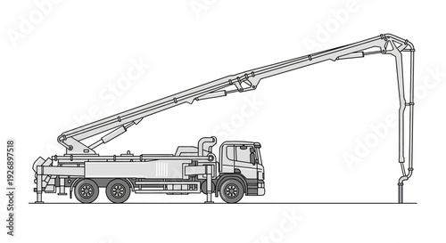 Modern concrete pump truck illustration on a white background.