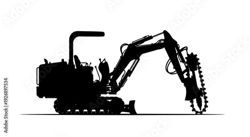 Trenching machine silhouette illustration on a white background.