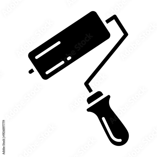 Paint roller icon for home renovation and wall painting, minimalist black silhouette for construction and DIY projects
