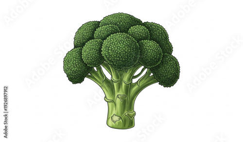 Macro broccoli vector illustration with detailed florets isolated on white background