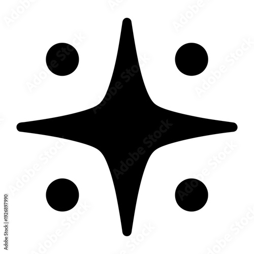 Four-pointed star sparkle icon with dots minimalist black silhouette graphic element