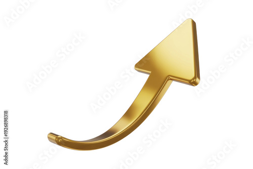 Gold arrow pointing up direction isolated on a transparent background