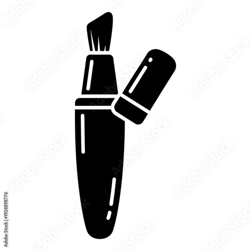 Makeup brush icon black silhouette cosmetic applicator with open cap