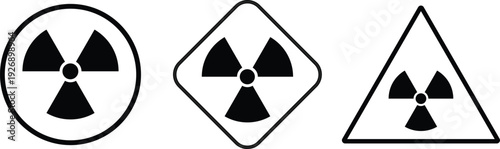Radiation icon set. Radioactive and nuclear symbols. warning of dangerous radiation.  Radiology icon emblem. ionizing radio in circle
