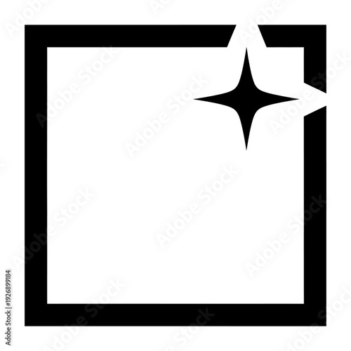 Square frame icon with a sparkle star for clean and new concepts, minimalist black vector design