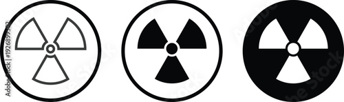 Radiation icon set. Radioactive and nuclear symbols. warning of dangerous radiation.  Radiology icon emblem. ionizing radio in circle